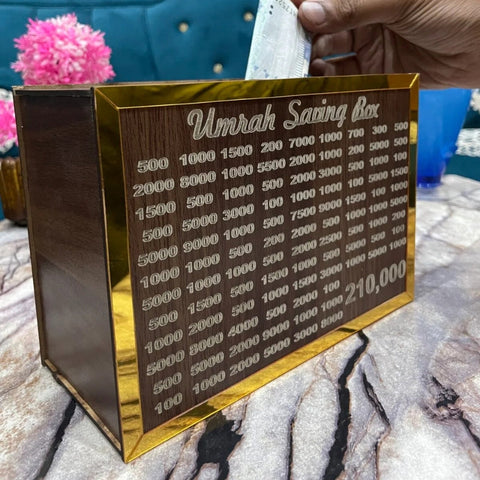 Golden Umrah Saving Wooden Box