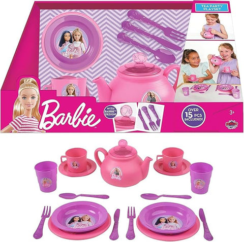 Barbie Tea Set for Kids, 16-Piece Pretend Playset with Teapot, Cups, Saucers, Plates & Cutlery, Ideal for Imaginative Tea-Time Fun, Pretend Play for Kinds