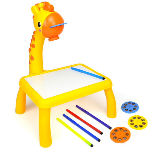 HYUE Funny Yellow DIY Kids Drawing Projector Table with Color Pens